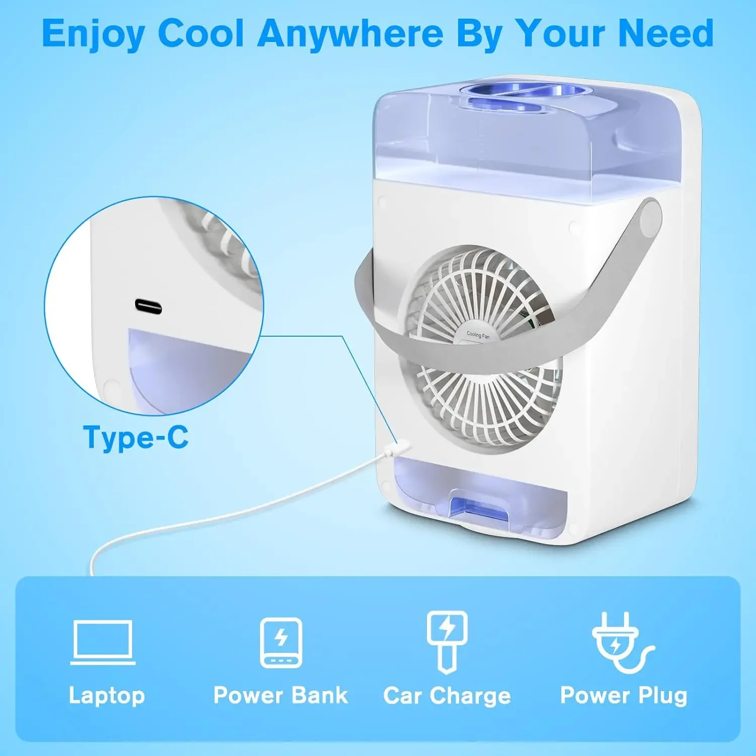 AC Mini kecil dengan Timer, 4 kecepatan 2 pilihan keren-efisien dan kompak untuk AC kamar kecil