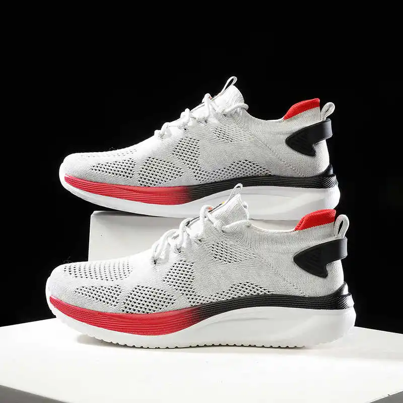 Zapatillas deportivas planas negras sin tacón para hombre, estilo botín rojo tejido, para baloncesto, talla 47, Tenisky Snaeaker, diferentes a las de China