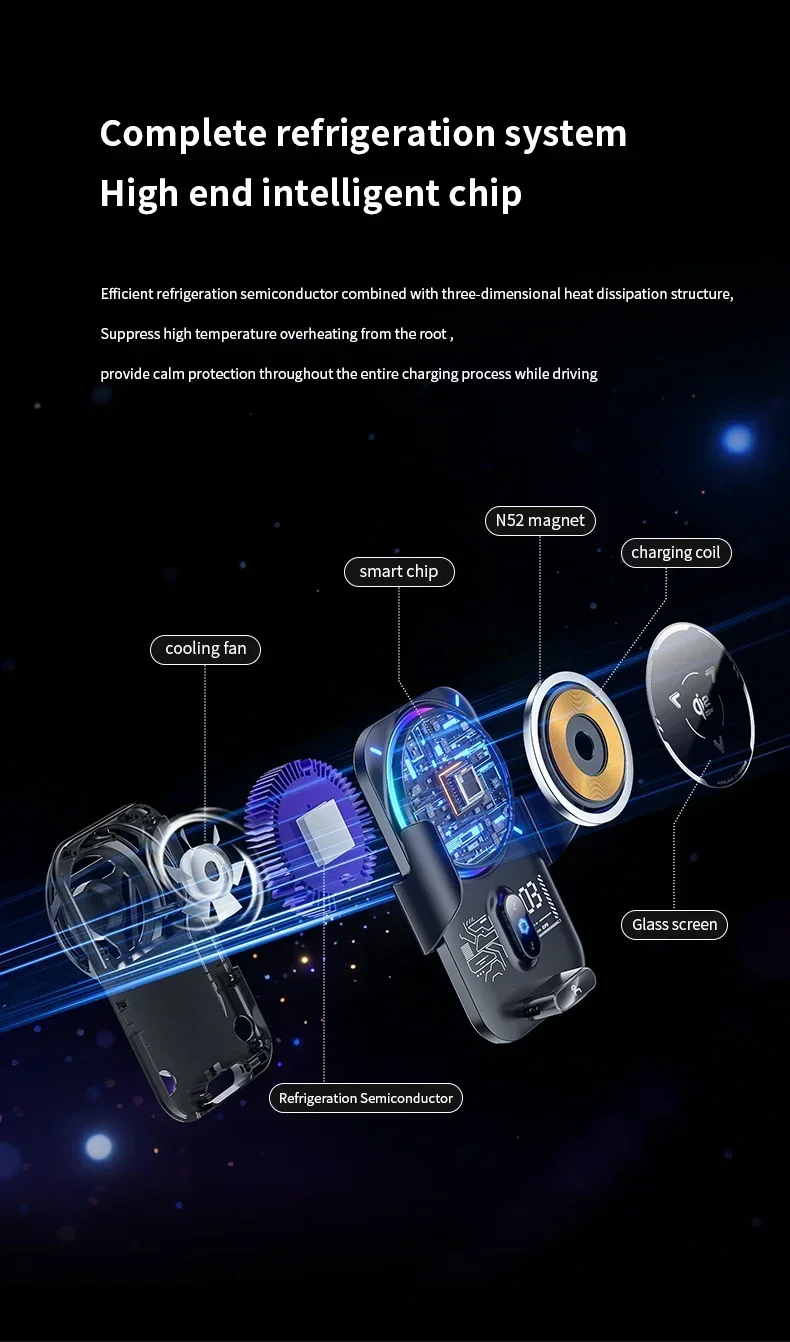 Magnetische & ICE-Kühlung RGB-Licht Qi2 25W Kabellose Ladestation Auto-Handyhalterung mit Induktion für iPhone 17 16 Samsung S26 S25 Ultra – Detail 10