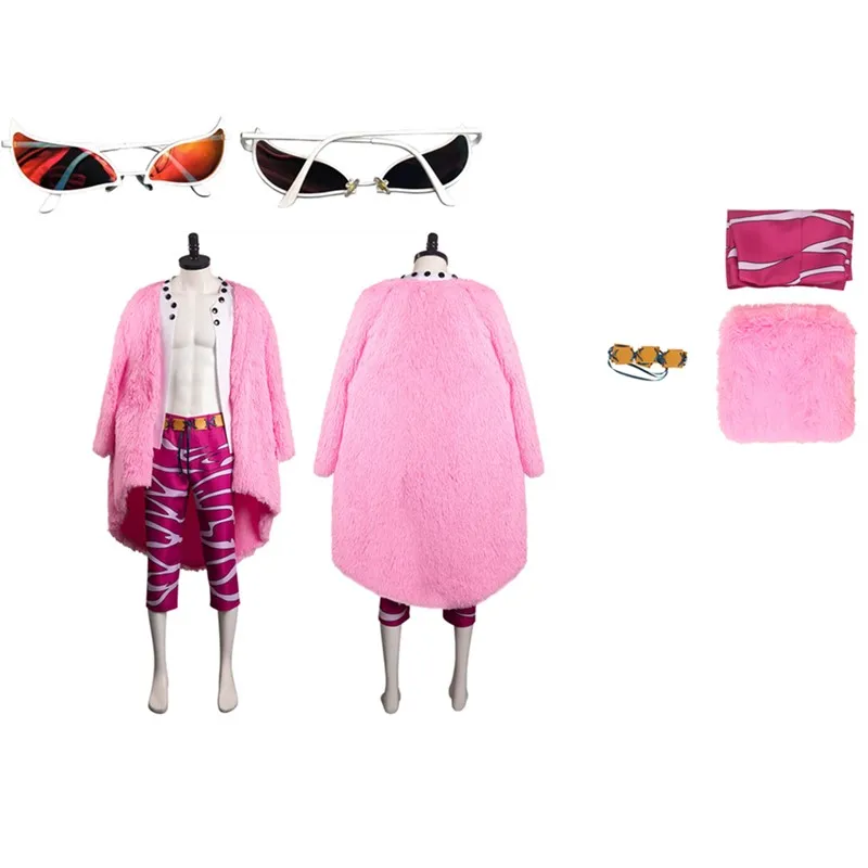

Donquixote Doflamingo Cosplay Costume Cartoon Fantasy Coat Pants Belt Eyewear Outfits Halloween Carnival Party Disguise Suit