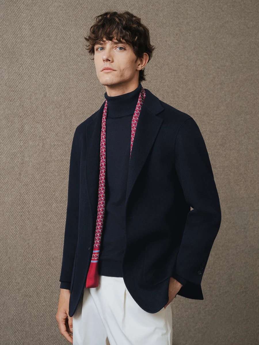 

Men's Premium 100% Wool Coat Double-Faced Short Oversized Blazer Jacket Winter Business Casual Overcoat Relaxed Fit Chunky Knit