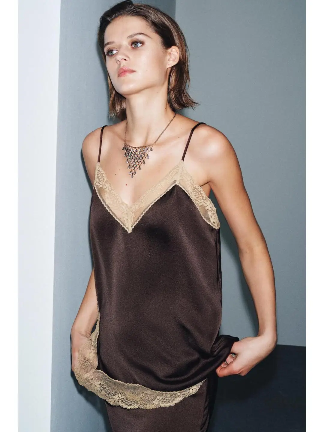 

Sexy Faion Color Blo Lace Patchwork Strapl Top Women's Vest Outerwear Regular Length Casual Wear Autumn New Arrival