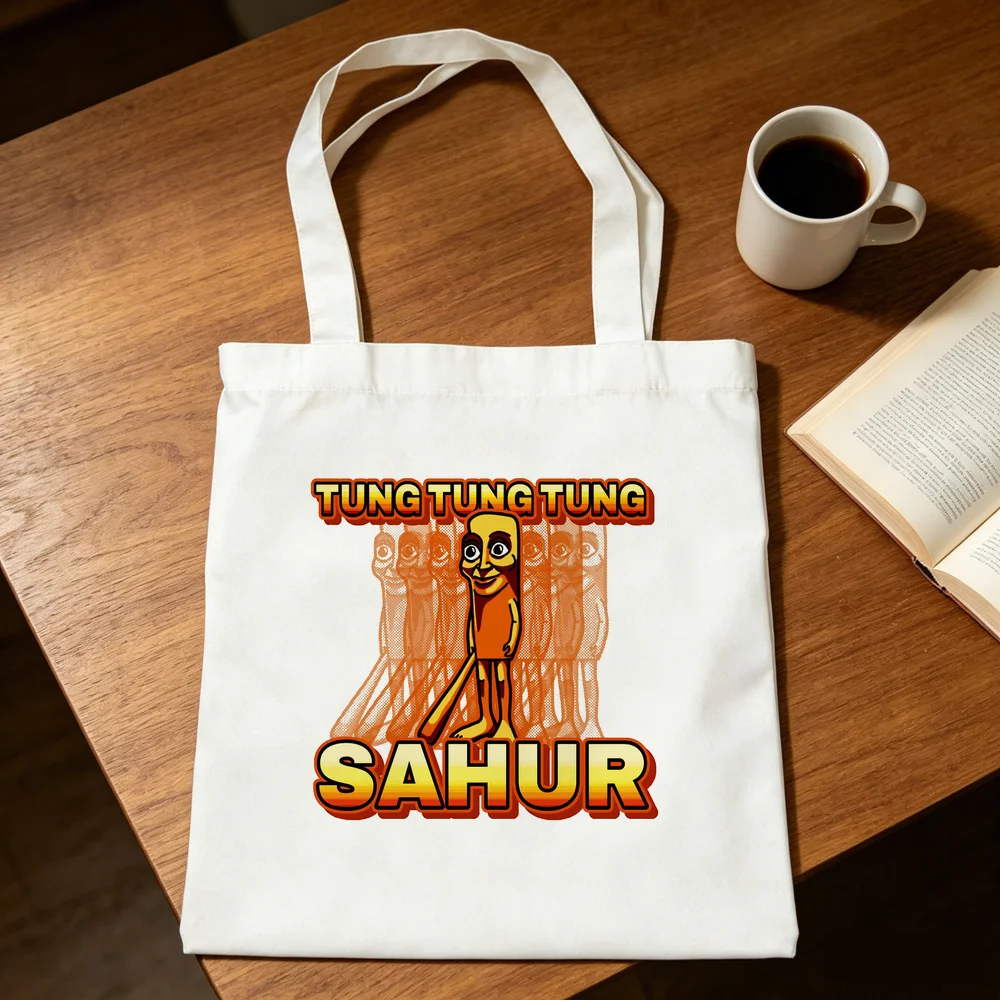 Tung Tung Tung Sahur tote bag canvas  personnalisable shopper torba na zakupy sac cabas woman