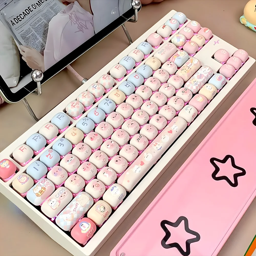 

Kitten's Dream MOG Keycap PBT 140 Keys Cute Designed for Girls Suitable for 60/64/84/98/108 Mechanical Keyboard Wooting