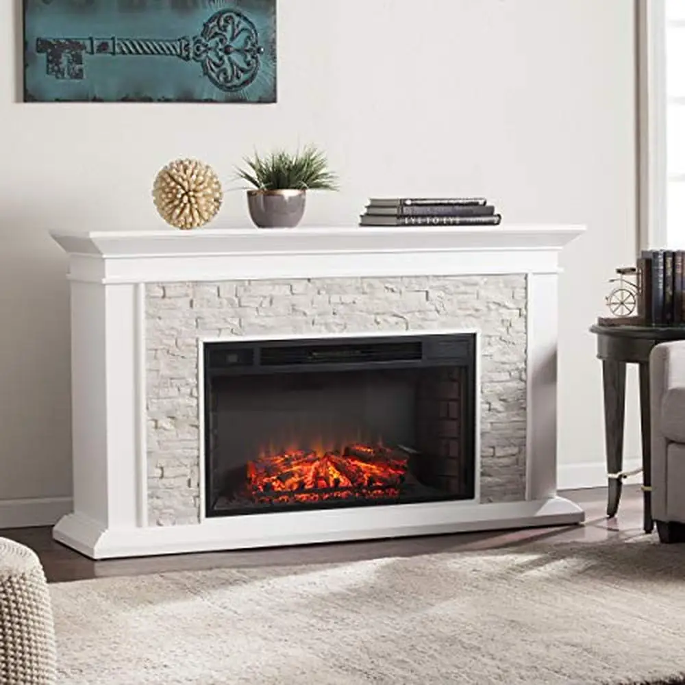 Electric Fireplace with Lifelike Flames Brick Style Interior Transitional Farmhouse Design 60.25