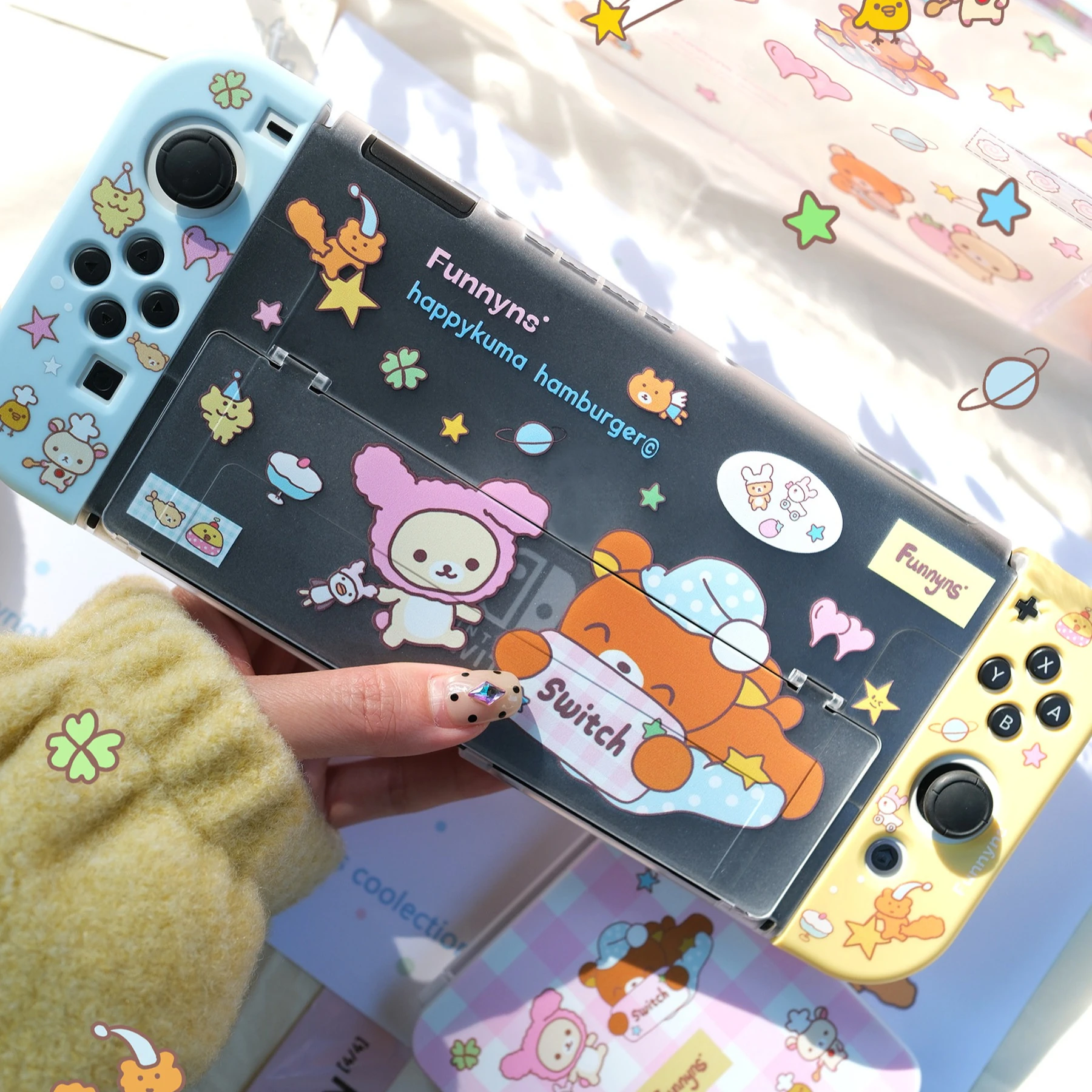 Kawaii Cute Bear Switch Protective Case Cartoon Gaming Console Case for Nintendo Switch 2/OLED/Lite Consoles Joy-Con Dock Cover