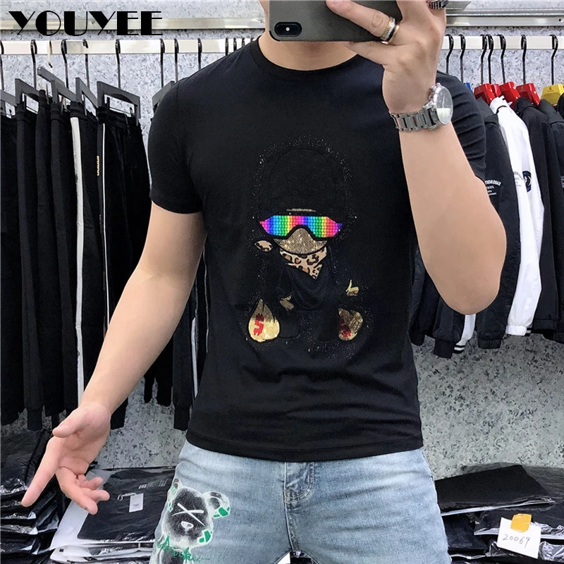 Designer T-shirt Male Fashion Brand trend Cartoon Printing Fit Hot Diamonds Tees Summer Casual Short Sleeve M-6XL Men Clothes