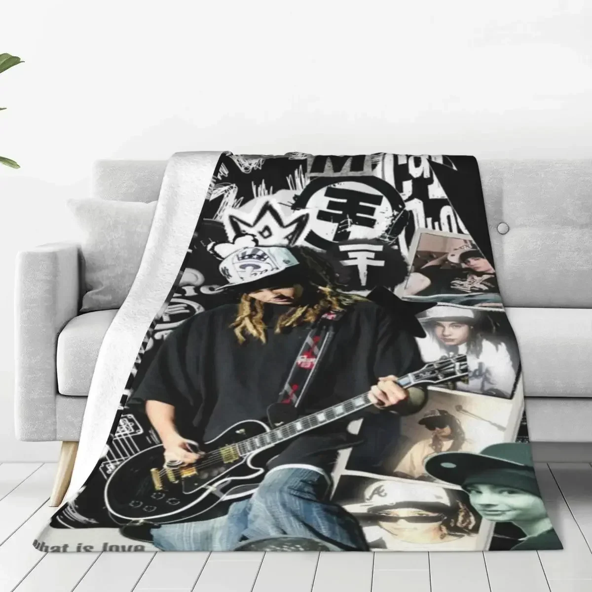 

Tom Kaulitz Plaid Blanket Sofa Cover Fleece Textile Decor Pop-Rock Band Collage Throw Blanket for Bed Travel Bedding Throws