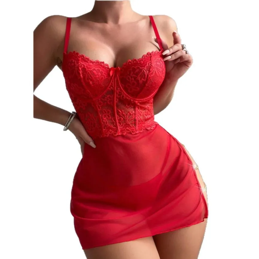 

Женское эротическое белье: кружевной прозрачный комплект нижнего белья, нежное сексуальное ночное белье, красный комплект бюстгальтера, сексуальное и соблазнительное женское белье.
