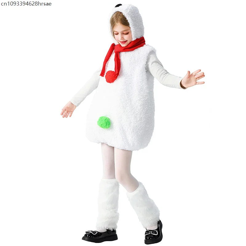 

Kids Snowman Halloween Costume Sleeveless Hooded Christmas Snowman Jumpsuit With Scarf Frozen Toddler Costumes