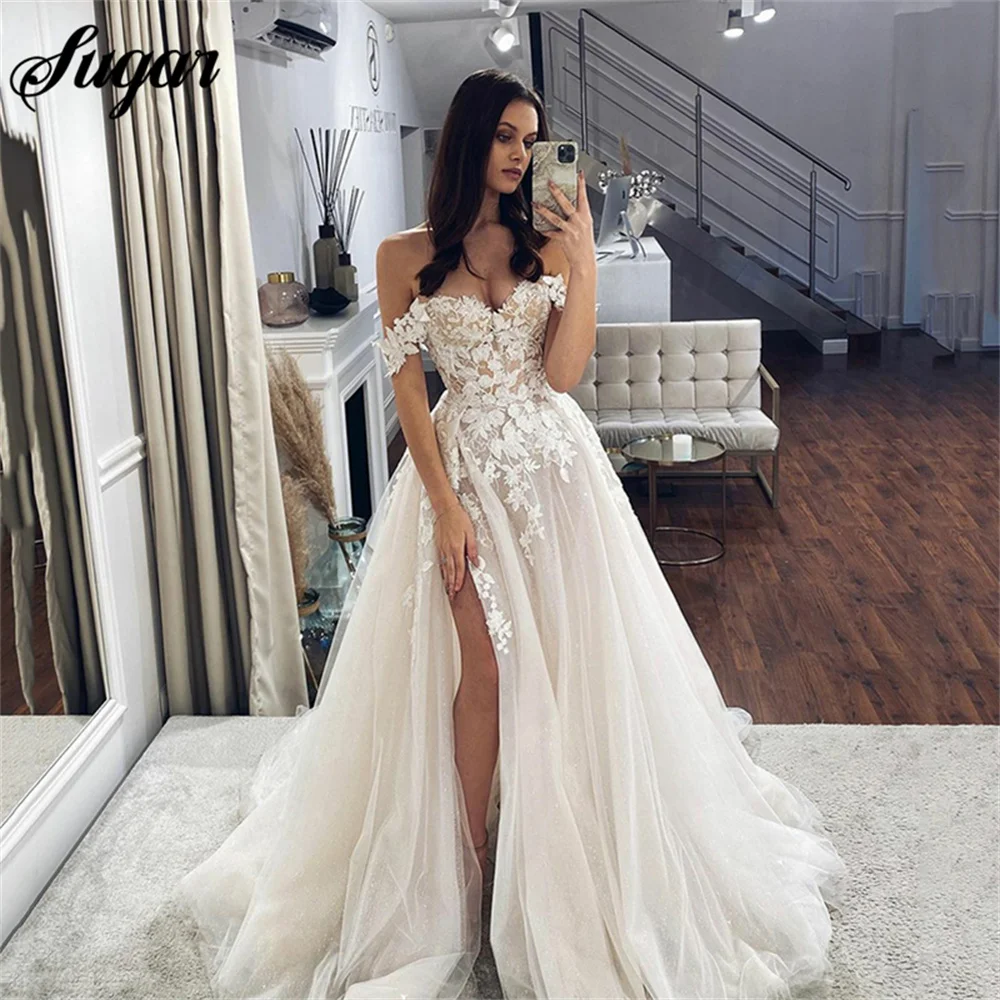 Lace Wedding Dress Off The Shoulder Sweetheart Neck Bridal Gowns Side Split Vintage Appliques Country Wedding Gown vestido novia