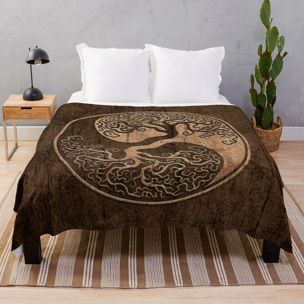 

Rough Wood Grain Effect Tree of Life Yin Yang Throw Blanket Flannels Decoratives Thermal Soft Big Blankets