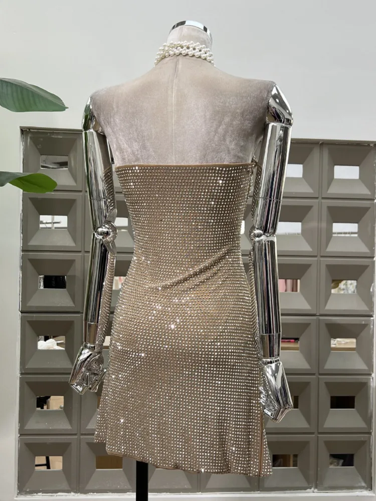 DFDG Women’s 2025 Party Dress Cut-out Strapless Heavy Embroidery Bodycon Y2K Sexy Dress 3D Floral Spring Summer Clubwear Dress