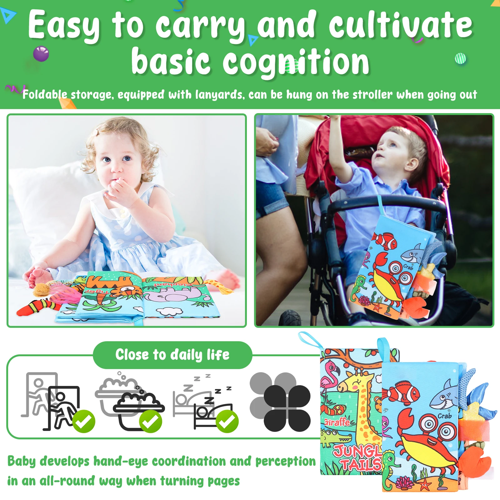 Cartoon Animal Face Matching Cloth Book Torn Baby Stereo Cloth Book Montessori Early Educational Teaching Toddler Books Gifts