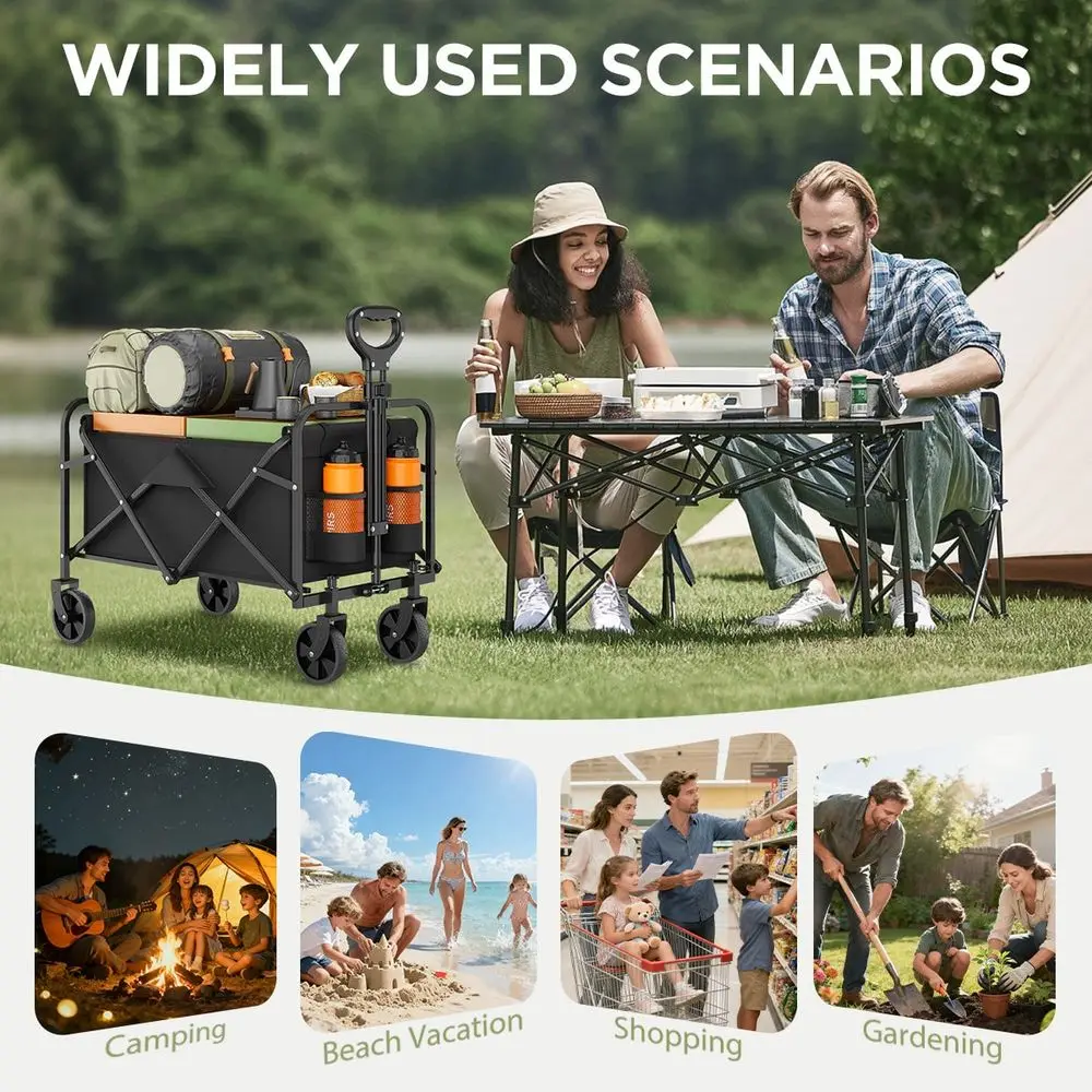 

Collapsible Foldable Wagon Cart With AllTerrain Wheels, Heavy Duty Utility Cart For Camping, Beach, RV, Picnic Outdoor Use Blac
