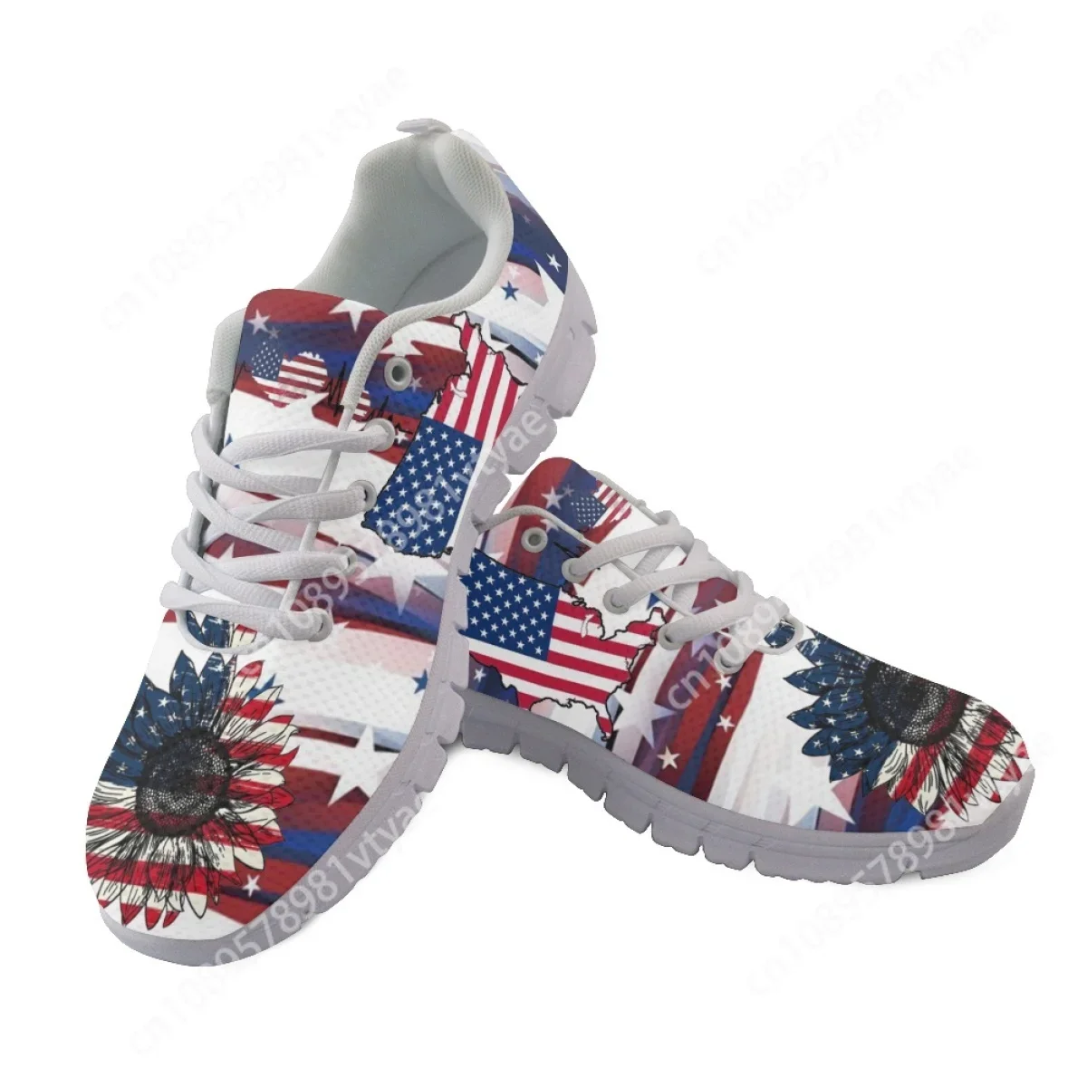 American Independence Day Flag Print Running Shoes for Women Shock Absorption Sneakers Sunflower July 4th Design Flat Shoes 2023