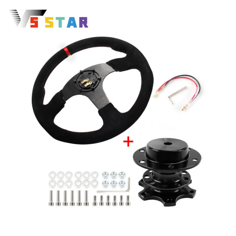 

Universal 14" Racing Suede Leather Steering Wheel With Horn Button & Aluminum Alloy Quick Release Kit Black