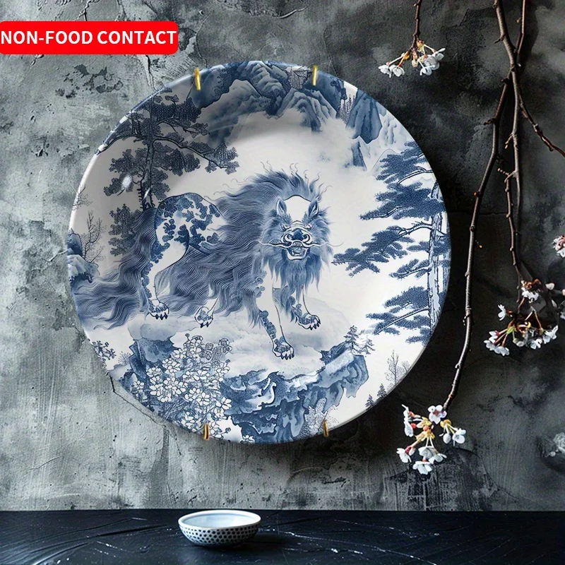 

Керамическая декоративная тарелка с изображением льва (1 шт.) - настенное украшение, подходит для украшения дома, гостиной и кабинета, не контактирует с пищевыми продуктами.