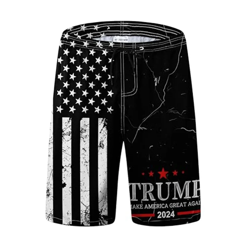 Fashion American Flag Trump 2024 Pattern Beach Short Summer Trend Streetwear 3D Printed Board Shorts Casual Oversize Swim Trunks