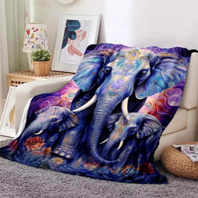 Cozy Elephant-Themed Flannel Throw Blanket - Soft Warm Lightweight for Couch Bed Travel Camping - Durable Digital Print Design