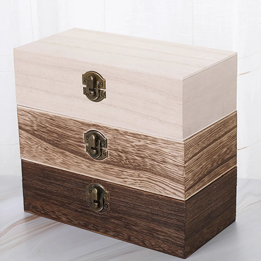 Retro Wooden Storage Box Plain Wood With Lid Multifunction Hinged Boxes Gift Packing Jewelry Case Box Home Sundries Storage Box