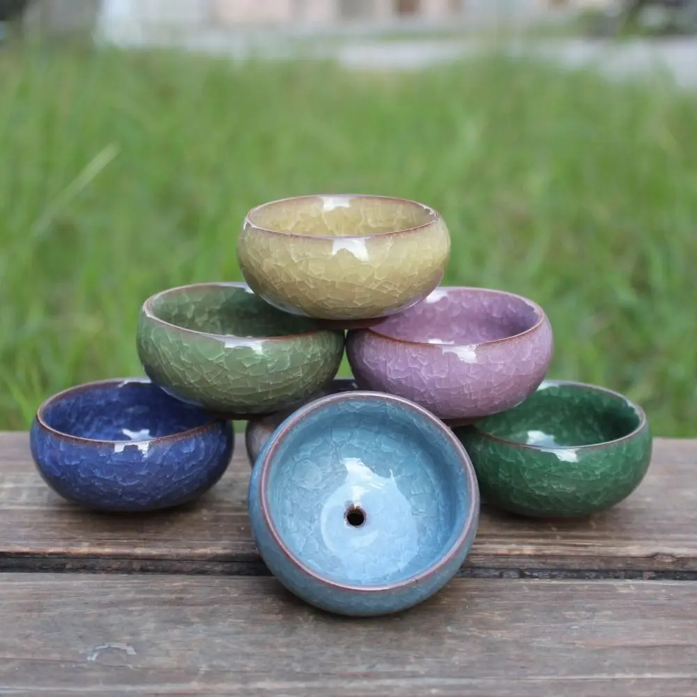 Breathable Ice-Crack Glaze Ceramic Flowerpots Thickened Perforated Succulent Flowerpot Cute Mini Plants Planter Garden