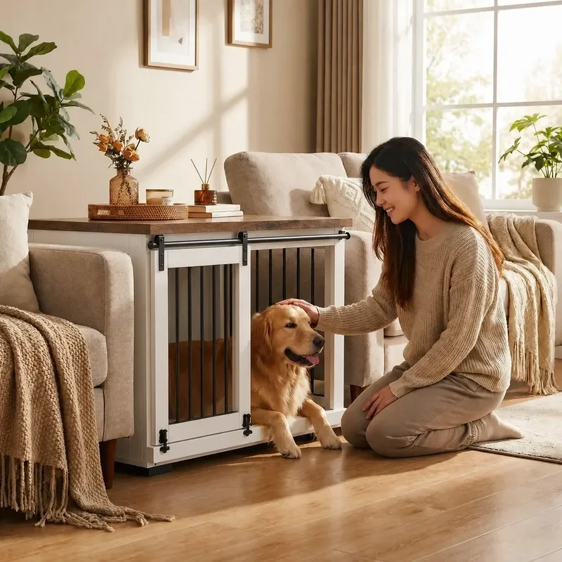 Large Wooden Dog Cage With Potty Tray Household Pet Kennel Box Crate For Big Dogs