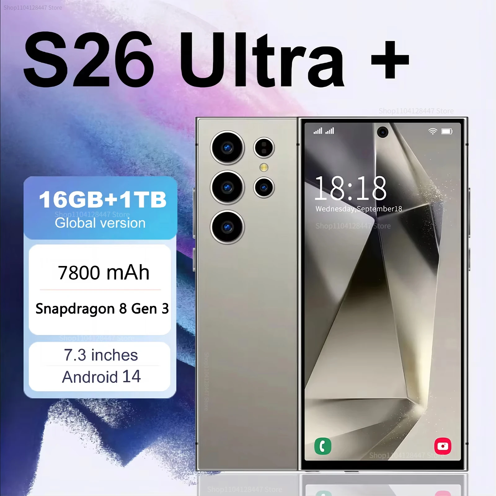 Globale Versie S26 Ultra + Smartphone 5G 7.3 Inch 108mp Cam 16Gb + 1Tb Android14 Telefoon 6800Mah Batterij Telefoon Super