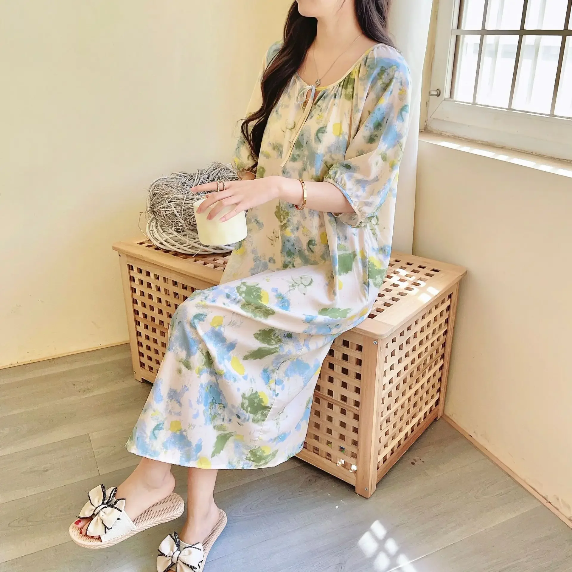 

Summer New Women's Loose Commuting Casual Printed Round Neck Nightgown