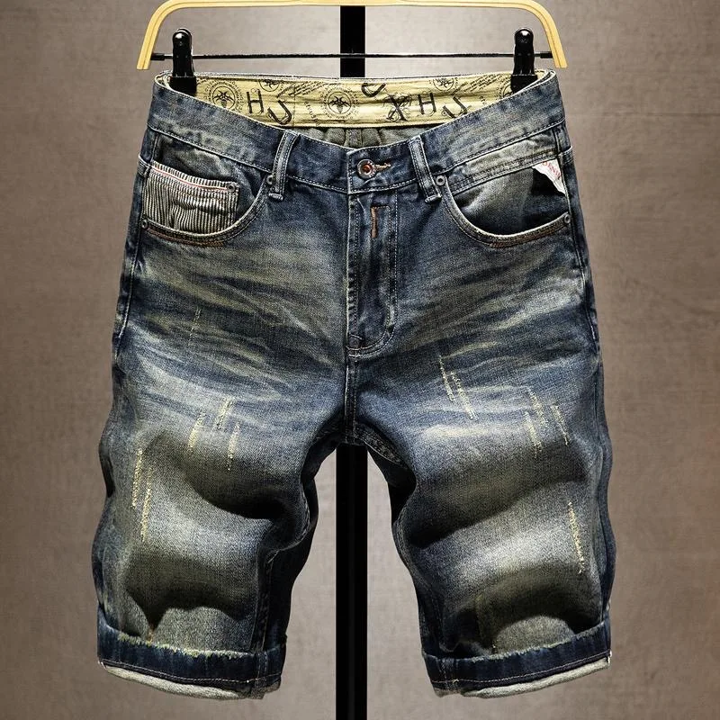 

2025 Summer New Fashion Trend Solid Color Retro Straight Stretch Denim Shorts Men's Casual Loose Sports High Quality Pants 28-36