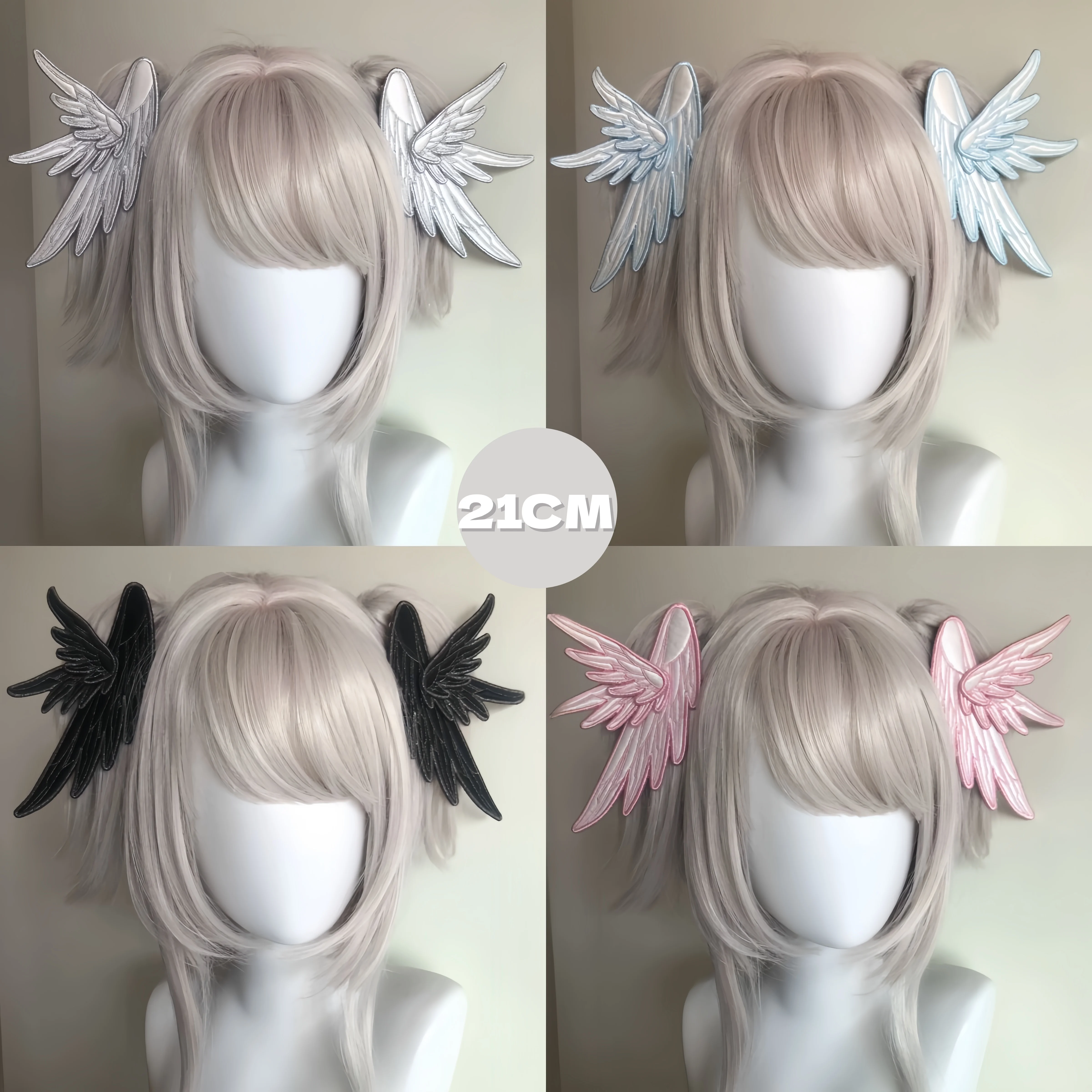 手作りメタリックエンジェルウィングヘアクリップ糸刺繍シルバーブラック水彩エッジヘアクリップロリータゴシックブローチデュアルユース