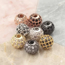 3pcs/lot Round Ball CZ Beads Metal Brass Micro Pave Crystal Zircon Space Beads For Jewelry DIY Charm Bracelet Making 4/6/8/10mm