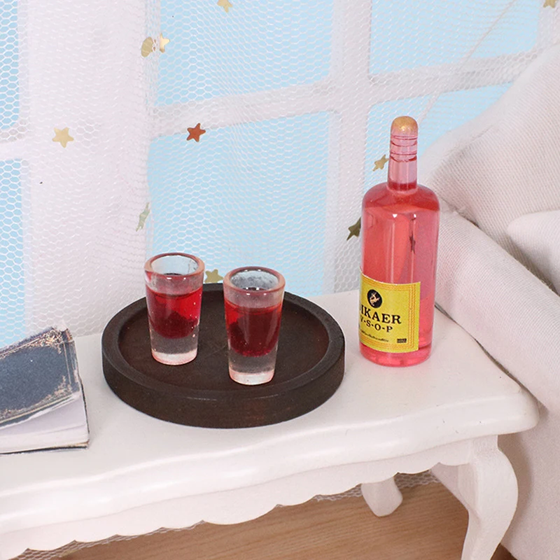 1set 1/12 Doll House Miniature Resin Vodka Bottle Wine Glass Set Simulation Drink Model Toy Mini Decoration Dollhouse Accessorie