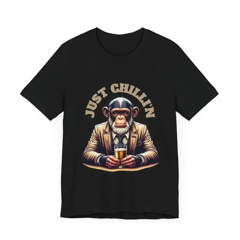 Just Chill'N Funny Monkey Drinking Beer Chimpanzee In Sports Coat Having A Pint T shirt
