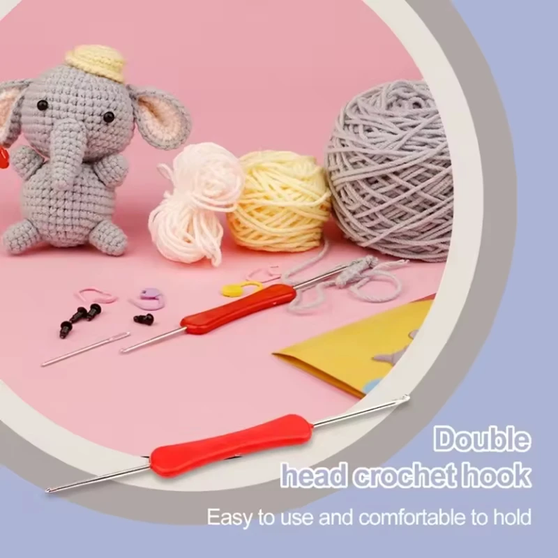 Handwork Crochet DIY Animal Kits Beginners Knitting Yarn Thread Needles Hooks Knit Tools Plush Penguin Fox Elephant Doll Pendant