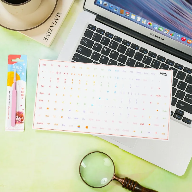 Full Keyboard (104 Keys) Comes with Tweezers, Film Removal to Retain Characters, Win+Mac Character Stickers, Desktop Computer and Laptop Key Stickers, Side-Engraved Stickers