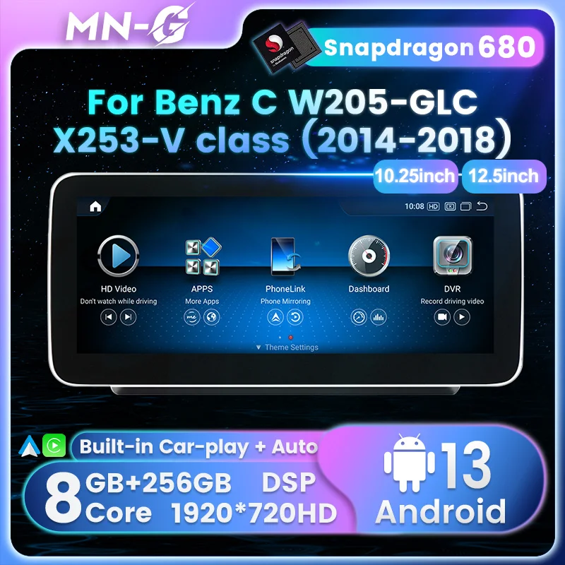 Snapdragon680 Android All in one For Benz C W205-GLC X253-V class (2014-2018) NTG 5.0 Car Radio Multimedia Player GPS BT Carplay