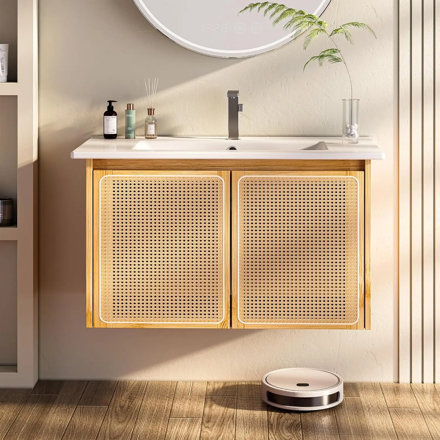 ！@Combohome High End Wash Basin Cabinet with Modern Storage Mirror with Under Sink Bathroom Cabinet