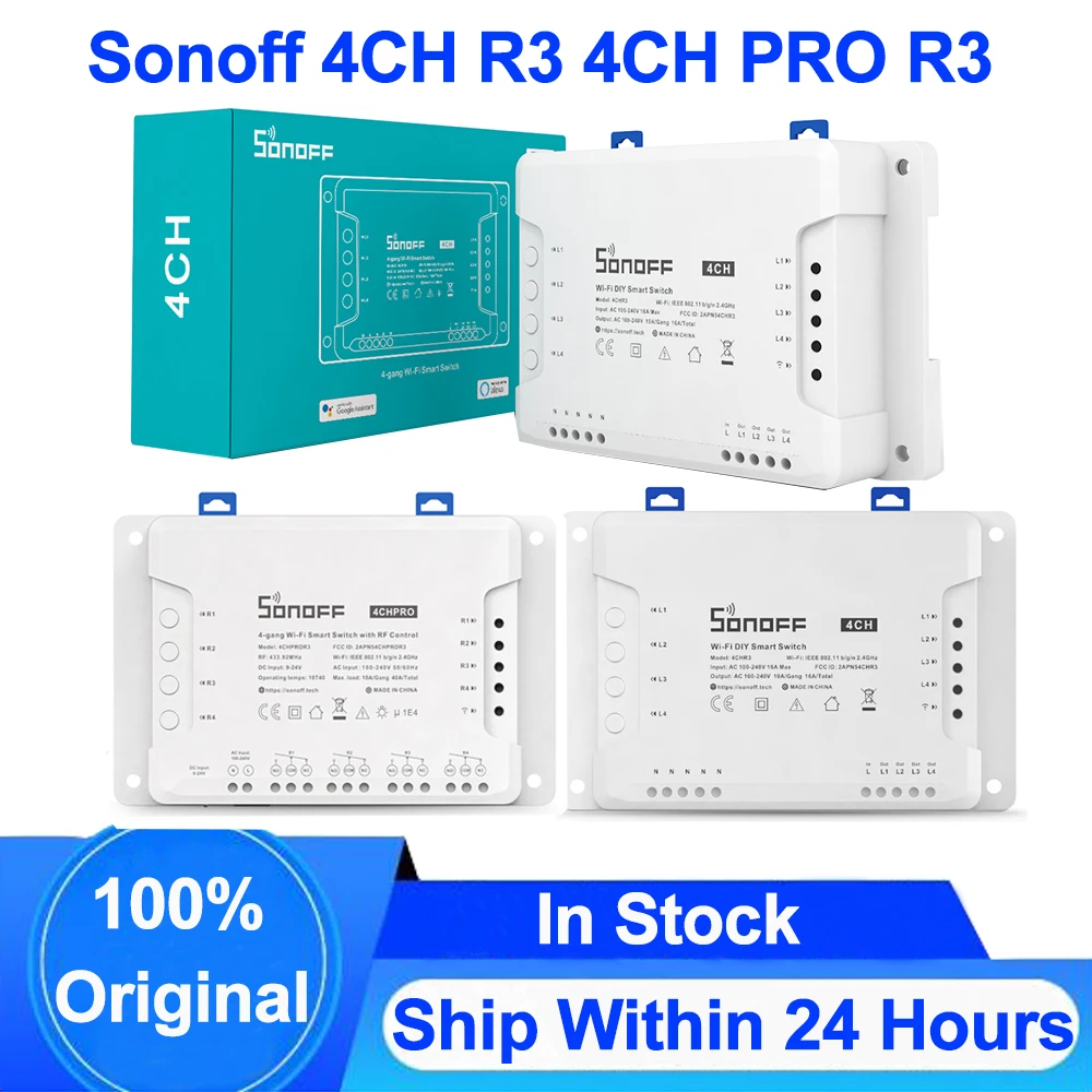 SONOFF 4CH R3 & 4CH PRO R3 4 Gang Wifi Smart Switch with RF Control self-locking interlock inching 3 Working Mode eWelink APP