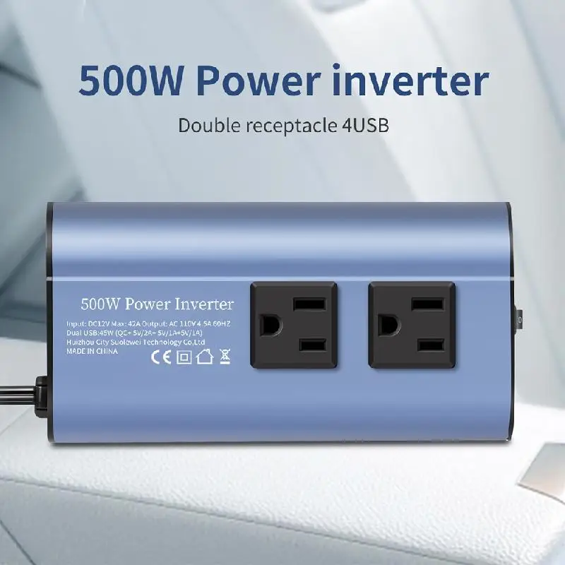 500W Car Power Inverter DC 12V To AC 110V 220V Improved Modified Sine Wave Power Adapter 4 USB Fast Charging Universal EU Plug