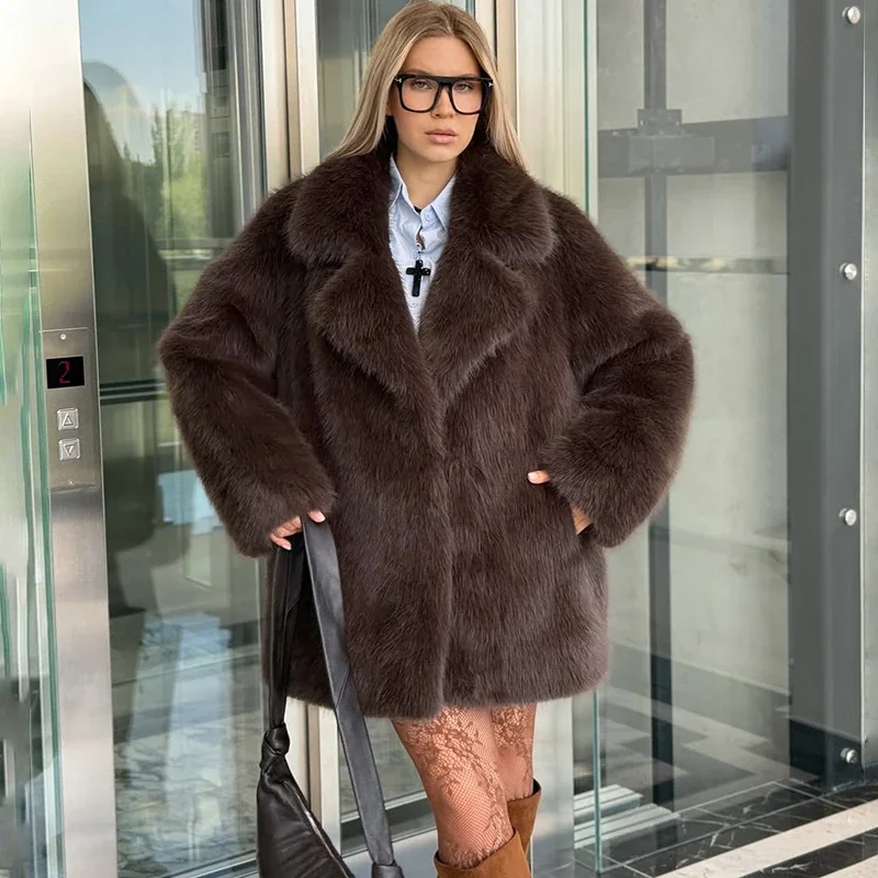 Tornova النساء الشتاء 2025 جودة عالية الفاخرة فو الفراء معطف رشاقته معطف دافئ ملابس خارجية الساخن الفتيات الصلبة طويلة الثعلب الفراء سترة