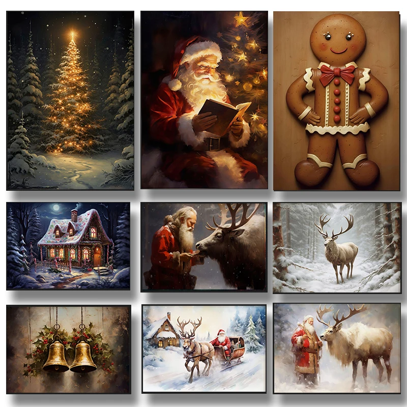 Christmas Santa Winter Gingerbread Man Reindeer Candy Poster Print Wall Art Pictures Canvas Painting Room Kitchen Home Decor