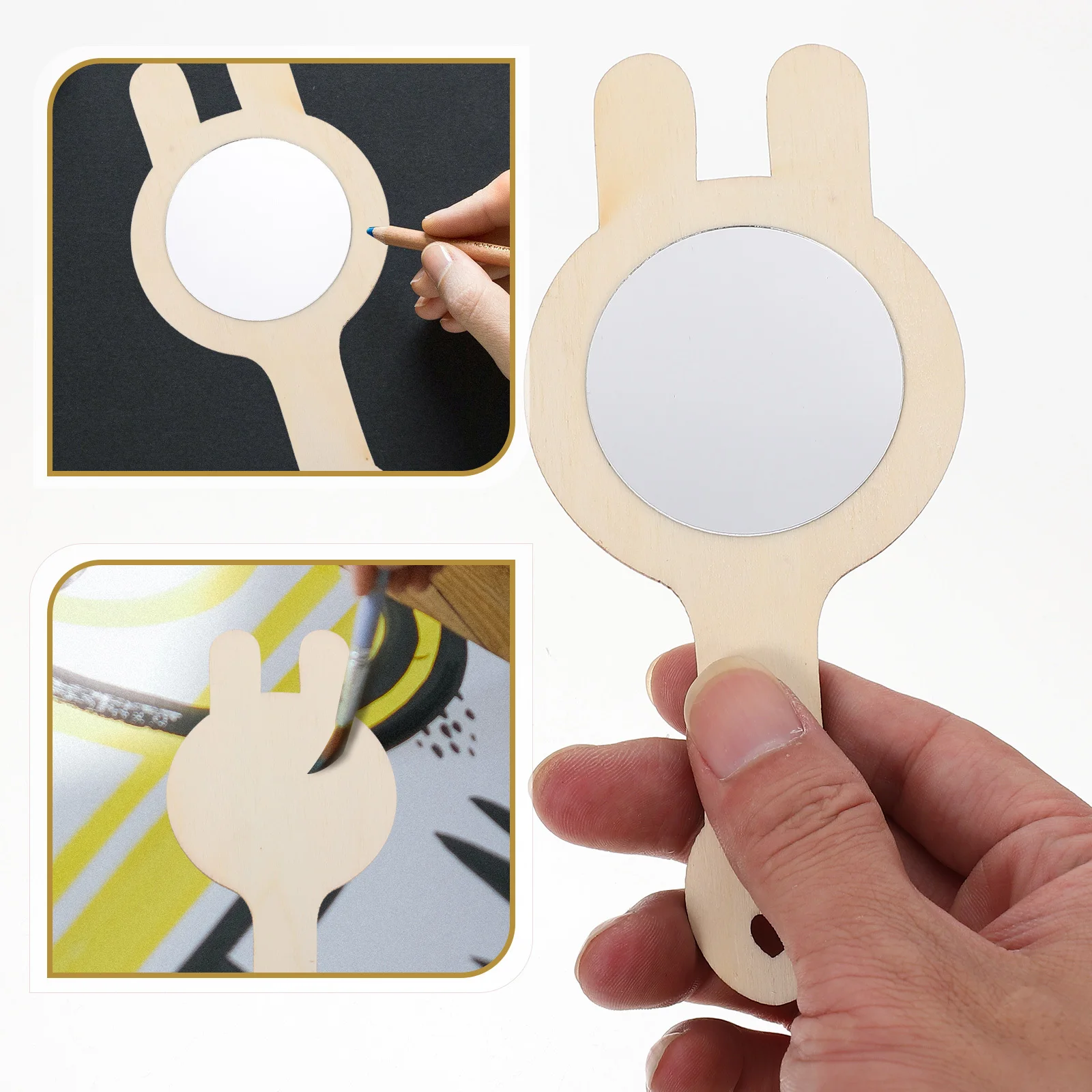 กระจกไม้ถือมือ 8 ชิ้น สำหรับงาน DIY งานฝีมือเด็ก อุปกรณ์ศิลปะในครัวเรือน ของตกแต่งบ้าน ของเล่นกระจกไม้