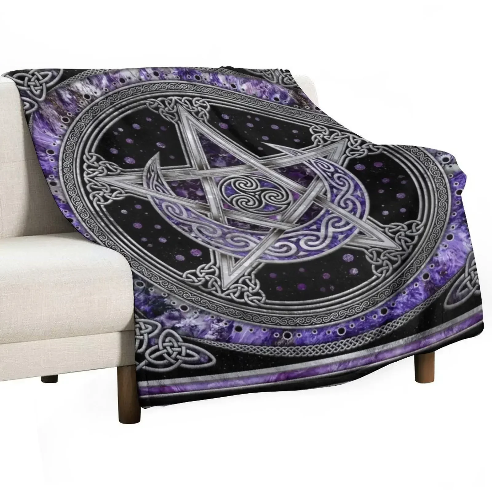 Pentagram Triskelion Amethyst Moon Throw Blanket Warm Sleeping Bag Travel Blankets