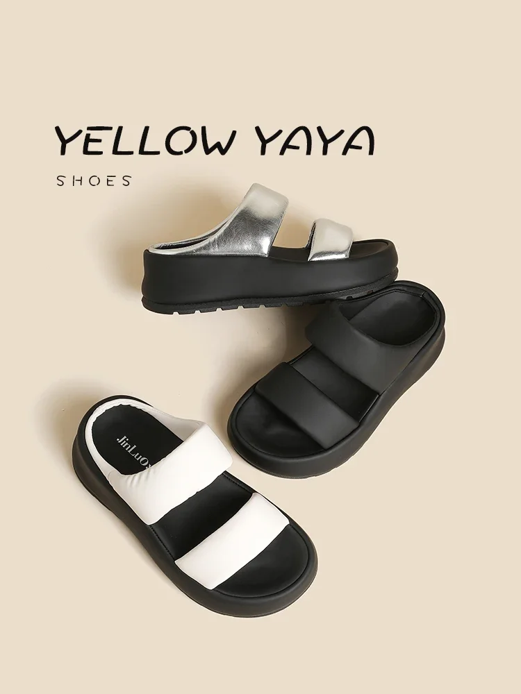 

Casual Thick Bottom Soft Elastic Strap Women's Slippers Summer New Sle Heightening Slip-On Shoes Trendy Daily Wear