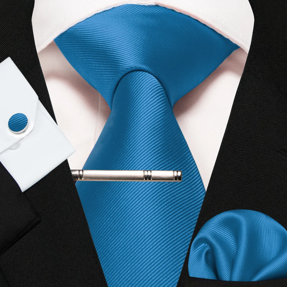 Klassische Seidenkrawatte für Herren in Rot, Blau, Grün, Business-Hochzeitskrawatte für Männer, Set mit Einstecktuch und Manschettenknöpfen, Geschenk für den Bräutigam – Detail 10
