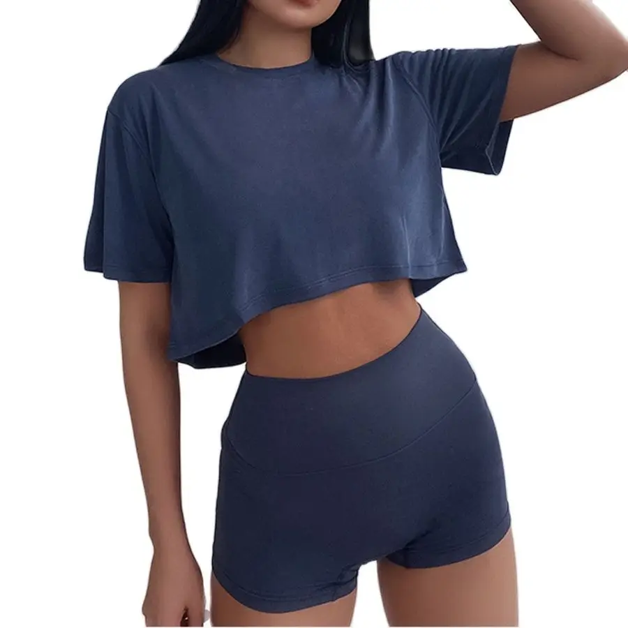 Wmuncc 2022 New Women Loose Crop Top Modal Sexy Short Sleeve T-Shirt Fitness Workout Activewear Quick Dry Breathable Blouse