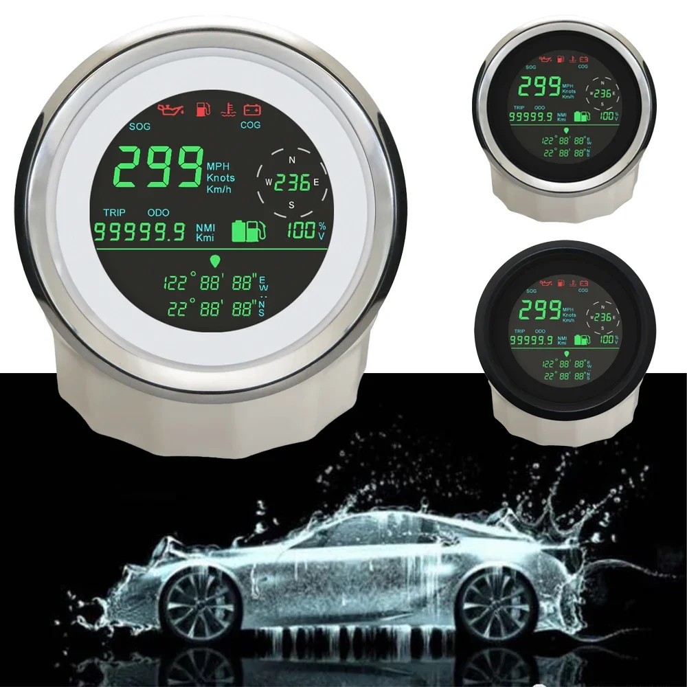 RHAXEL Speedometer GPS Digital, Voltmeter pengukur tingkat bahan bakar COG, Odometer perjalanan simpul 299 km/jam, Speedometer GPS Digital 85mm, Voltmeter untuk perahu truk sepeda motor