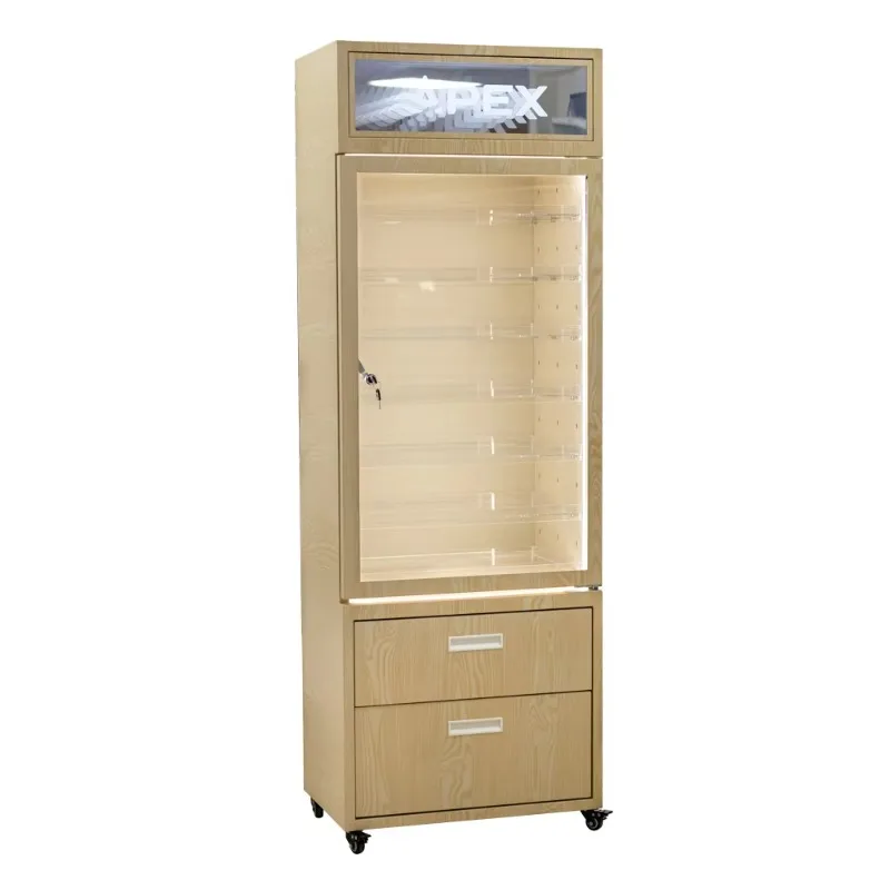Custom adjustable LED tobacco display cabinets, tobacco shop furniture with drawers and wheels
