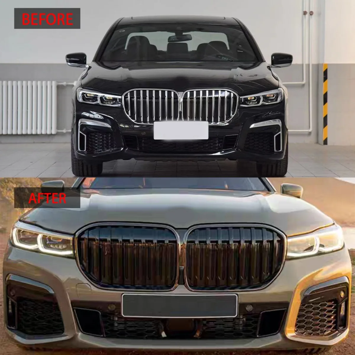 Suitable for BMW 7 Series G11 G12 19-22 Modified MP Model with Bright Black Single Line Grille Replacement of The Original Car